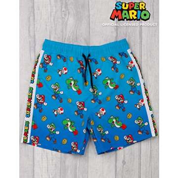 Super Mario Swim Shorts Boys Luigi Kids Gamer Swimming Trunks Pants (9-10 Years) Blue