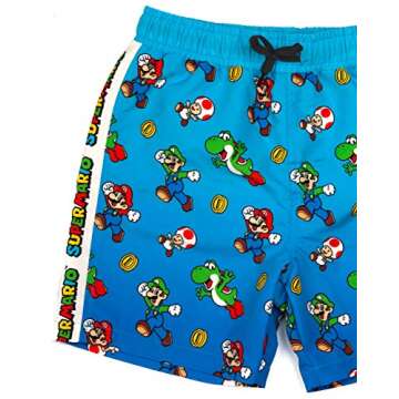 Super Mario Swim Shorts Boys Luigi Kids Gamer Swimming Trunks Pants (9-10 Years) Blue