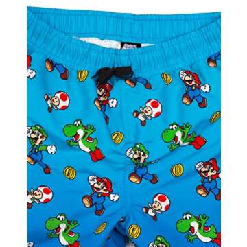 Super Mario Swim Shorts Boys Luigi Kids Gamer Swimming Trunks Pants (9-10 Years) Blue
