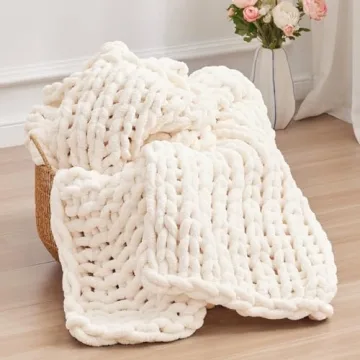 Negwoo Chunky Knit Throw Blanket, 50''*60'' Knitted Throw Chenille Blankets for Bed Couch, Handmade ...