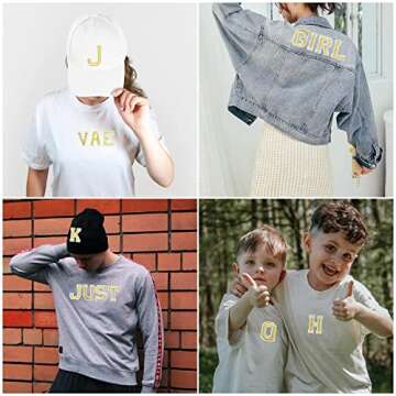 Jongdari Iron on Letters, 52 Pcs Alphabet Patches with Ironed Adhesive, Decorate Repair Patches for Shirts Jackets Hats Jeans Shoes Bags(Gold)