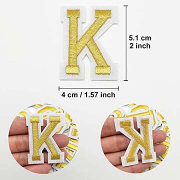 Jongdari Iron on Letters, 52 Pcs Alphabet Patches with Ironed Adhesive, Decorate Repair Patches for Shirts Jackets Hats Jeans Shoes Bags(Gold)