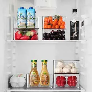 Set Of 6 Clear Fridge Organizers with Handle, The Home Edit and Snack Storage Containers for Kitchen Cabinet, Bathroom, Countertops, Shelves - 3 Large & 3 Medium