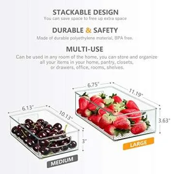 Set Of 6 Clear Fridge Organizers with Handle, The Home Edit and Snack Storage Containers for Kitchen Cabinet, Bathroom, Countertops, Shelves - 3 Large & 3 Medium