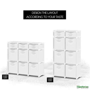 9 Cube Closet Organizers And Storage | Includes All Storage Cube Bins | Easy To Assemble Closet Storage Unit With Drawers | Room Organizer For Clothes, Baby Closet Bedroom, Playroom, Dorm (White Grey)