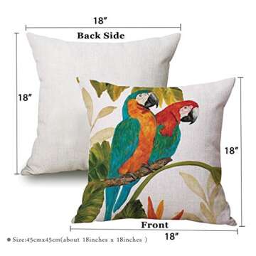 JES&MEDIS Home Cotton Linen Decorative Square Throw Pillowcase Cute Birds Cartoon Patten Cushion Pillows Cover,18" x 18".