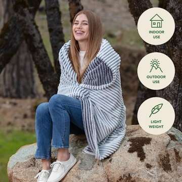 GREEN ORANGE 60" x 80" Twin Size Fleece Blanket, Black & White Striped Color, Perfect Cozy Gift, Super Warm Comfy - ECO-Certified, Hypoallergenic - Lightweight Plush Throw for Women, Men & Kids