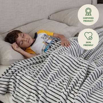 GREEN ORANGE 60" x 80" Twin Size Fleece Blanket, Black & White Striped Color, Perfect Cozy Gift, Super Warm Comfy - ECO-Certified, Hypoallergenic - Lightweight Plush Throw for Women, Men & Kids