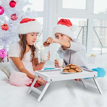 Artmeer Bed Tray Table with Folding Legs - Bamboo Breakfast in Bed, TV & Laptop Tray, White 2 Pack