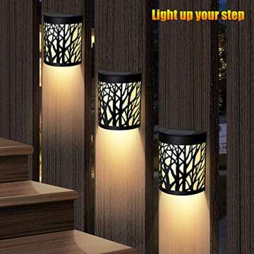 DenicMic Solar Wall Lights Outdoor Wall Sconce Fence Lighting for Patio Front Door Yard Deck Stair Led Forest Decorative Lamps, Waterproof, Warm White/Color Changing (2 Pack)