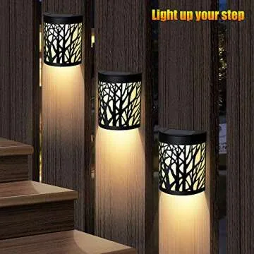 DenicMic Solar Wall Lights Outdoor Wall Sconce Fence Lighting for Patio Front Door Yard Deck Stair Led Forest Decorative Lamps, Waterproof, Warm White/Color Changing (2 Pack)
