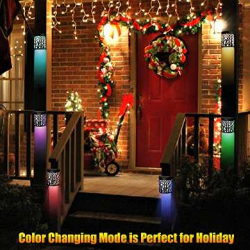 DenicMic Solar Wall Lights Outdoor Wall Sconce Fence Lighting for Patio Front Door Yard Deck Stair Led Forest Decorative Lamps, Waterproof, Warm White/Color Changing (2 Pack)