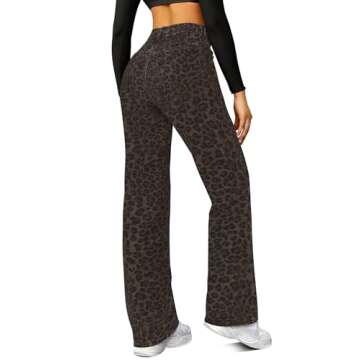 FUNUCA High Waisted Wide Leg Loose Microelastic Boyfriend Denim Pants - Leopard Print