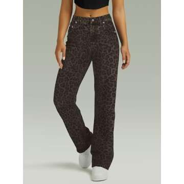 Stylish FUNUCA High Rise Leopard Print Boyfriend Jeans