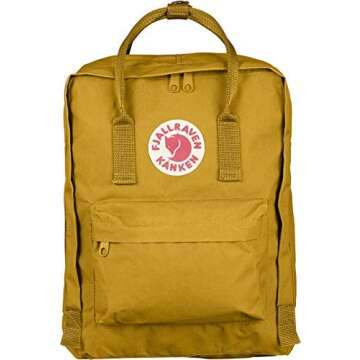 Fjällräven Kånken Unisex Travel Backpack - Side Slip Pocket - Adjustable Shoulder Straps - Dual Top Handles Ochre One Size One Size