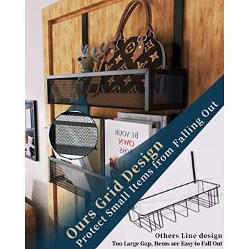 Consumest Over The Door Hooks Organizer - Extra Long Door Hanger with 9 Coat Hooks & 2 Mesh Basket, ...