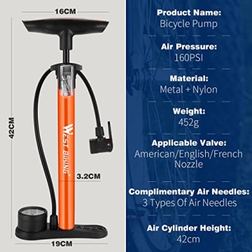 Compact West Biking Pump with Pressure Gauge for All Valves