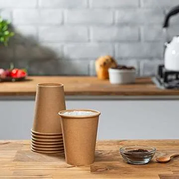 GUSTO [10 oz. - 100 Count Kraft Disposable Paper Cups, Hot Coffee Cups Brown Unbleached - Eco-Friendly Cups