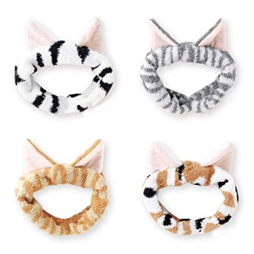 DRESHOW Spa Facial Headbands Terry Cloth Towels Headbands Cute Cat Ear Hairband for Women Wash Face ...