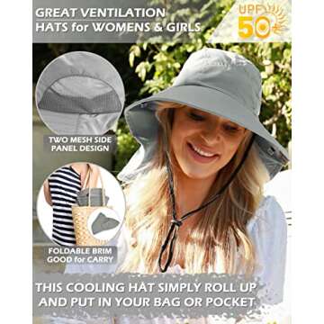 Neck Flap Sun Hat with Wide Brim, UPF 50+ Hiking Safari Fishing hat for Women Men, Sun Protection Ha...