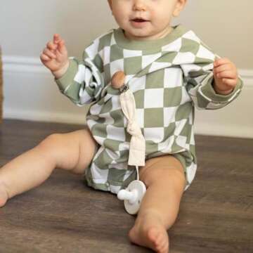 Dewadbow Checkered Baby Clothes Newborn Boys Girls Sweatshirt Bubble Romper Checkerboard Long Sleeve...