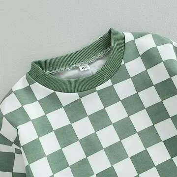 Dewadbow Checkered Baby Clothes Newborn Boys Girls Sweatshirt Bubble Romper Checkerboard Long Sleeve Sweater Bodysuit Outfit (Green, 0-6 Months)