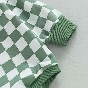 Dewadbow Checkered Baby Clothes Newborn Boys Girls Sweatshirt Bubble Romper Checkerboard Long Sleeve Sweater Bodysuit Outfit (Green, 0-6 Months)