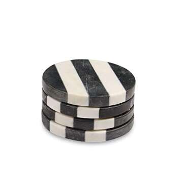 Mud Pie Stripe Black White Coasters, 4" dia