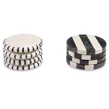 Mud Pie Stripe Black White Coasters, 4" dia