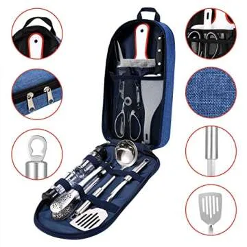 Camping Kitchen Equipment Camping Cooking Utensils Set Portable Picnic Cookware Bag Campfire Barbecue Appliances Essential Gadgets and Accessories Suitable for Tent Campers,
