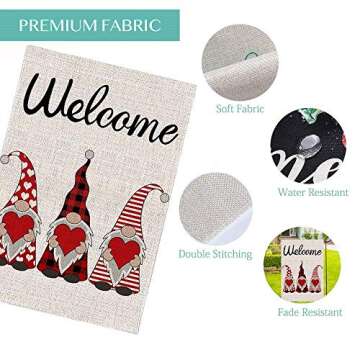 Welcome Valentines Day Garden Flag Double Sided Buffalo Plaid Gnome Love Heart Garden Flag, Valentine's Day Holiday Anniversary Wedding Yard Outdoor Decoration 12.5 x 18 Inch