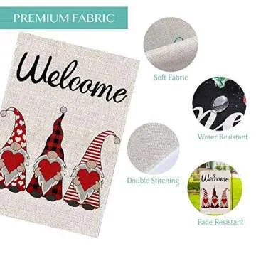 Welcome Valentines Day Garden Flag Double Sided Buffalo Plaid Gnome Love Heart Garden Flag, Valentine's Day Holiday Anniversary Wedding Yard Outdoor Decoration 12.5 x 18 Inch