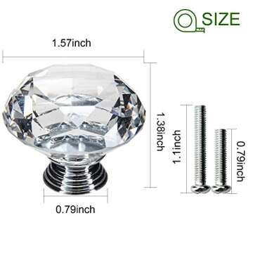 POZEAN 30 Pack Cabinet Knobs, 1.57inch 40mm Crystal Knobs for Dresser, Drawer, Cabinet with Two Diff...