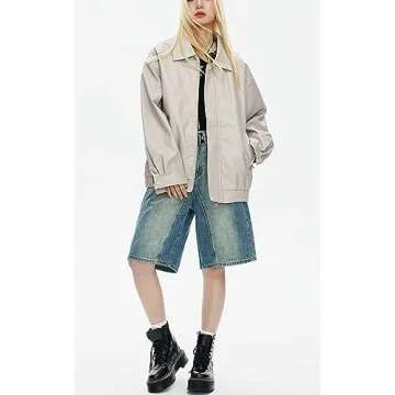 Stylish Oversized Faux Leather Bomber Jacket for Women