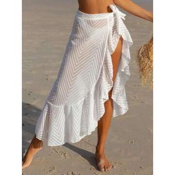 WDIRARA Ruffle Trim Sheer Cover Up Skirt for Women