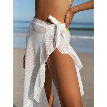 WDIRARA Ruffle Trim Sheer Cover Up Skirt for Women