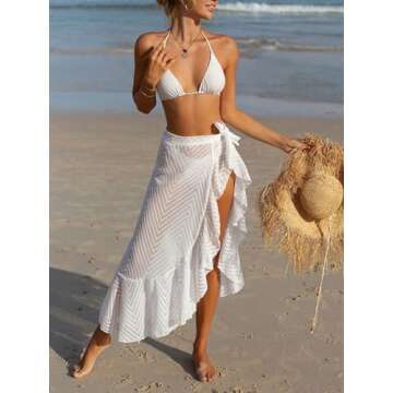 WDIRARA Ruffle Trim Sheer Cover Up Skirt for Women