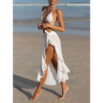 WDIRARA Ruffle Trim Sheer Cover Up Skirt for Women