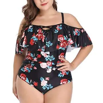 Daci Women's One Piece Plus Size Swimwear Lace Up Plunging Neckline Bathing Suits 2X
