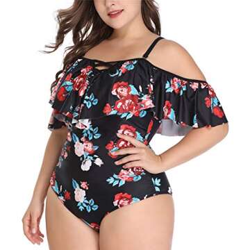 Daci Women's One Piece Plus Size Swimwear Lace Up Plunging Neckline Bathing Suits 2X