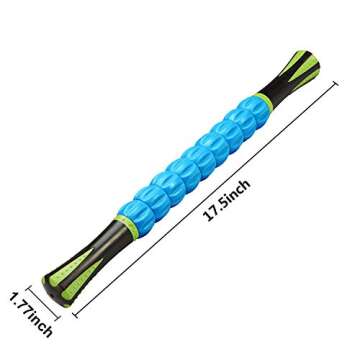 REEHUT Muscle Roller Massage Stick Tool for Athletes, 18 Inches Muscle Roller for Relieving Muscle Soreness, Soothing Cramps, Massage, Physical Therapy & Body Recovery Blue