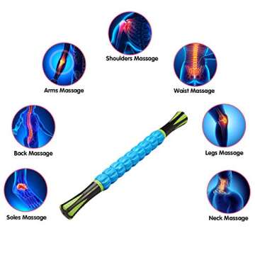 REEHUT Muscle Roller Massage Stick Tool for Athletes, 18 Inches Muscle Roller for Relieving Muscle Soreness, Soothing Cramps, Massage, Physical Therapy & Body Recovery Blue