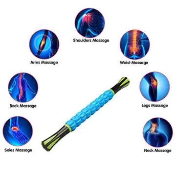 REEHUT Muscle Roller Massage Stick Tool for Athletes, 18 Inches Muscle Roller for Relieving Muscle Soreness, Soothing Cramps, Massage, Physical Therapy & Body Recovery Blue