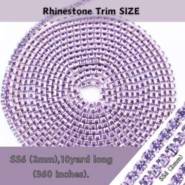 PEARLY JUN 10 Yards Purple Rhinestone Chain Violet Rhinestone Trim Crystal Artificial Stone Trim Cup Chain SS6 2mm Color Plated Cup Stitch Costume Decoration