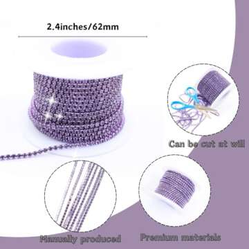 PEARLY JUN 10 Yards Purple Rhinestone Chain Violet Rhinestone Trim Crystal Artificial Stone Trim Cup Chain SS6 2mm Color Plated Cup Stitch Costume Decoration