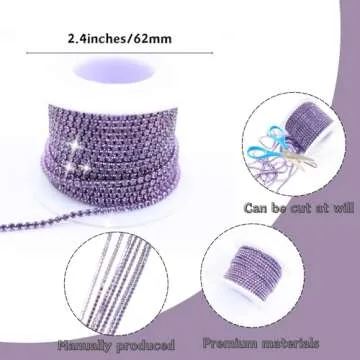 PEARLY JUN 10 Yards Purple Rhinestone Chain Violet Rhinestone Trim Crystal Artificial Stone Trim Cup Chain SS6 2mm Color Plated Cup Stitch Costume Decoration