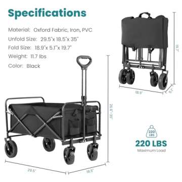 Sweetcrispy Collapsible Foldable Wagon Cart, Large Capacity Garden Beach Cart with All-Terrain Wheel...