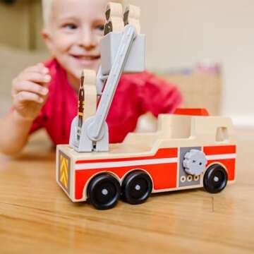 Melissa & Doug Wooden Fire Truck With 3 Firefighter Play Figures - Fire Truck Toys For Kids, Toddler...