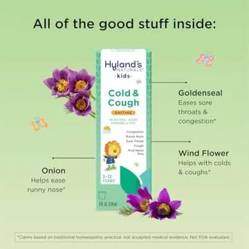 Hyland's Kids Cold and Cough, Daytime Cough Syrup Medicine for Kids Ages 2 and up, Decongestant, Sore Throat Relief, Natural Treatment for Common Cold Symptoms, 4 Fl Oz