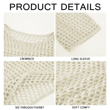 Womens Fishnet Crochet Crop Top Long Sleeve Sexy Style